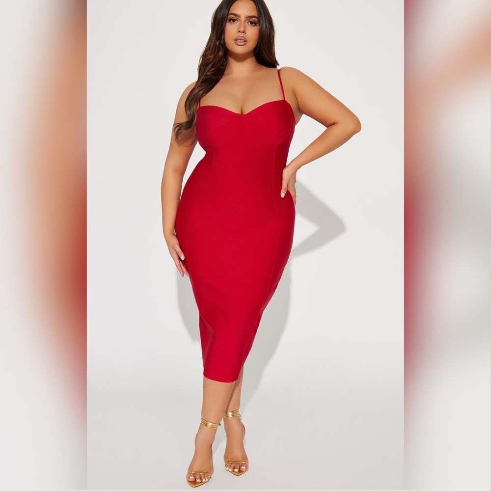 Fashion Nova Deep Red Midi Dress